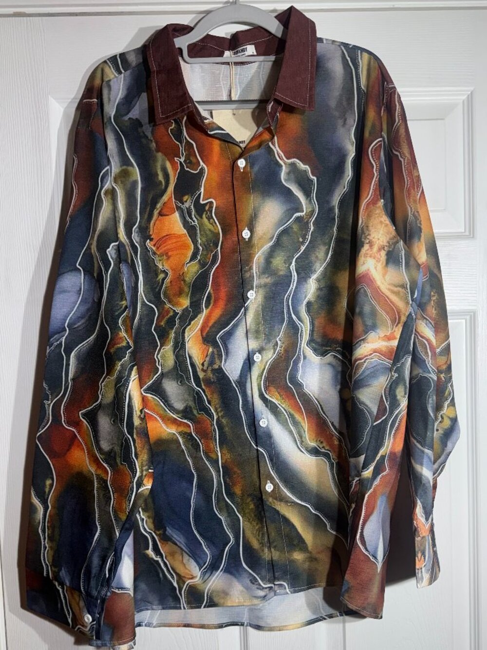 COOFANDY Men's Abstract Graphic Cotton Linen Shirt XL